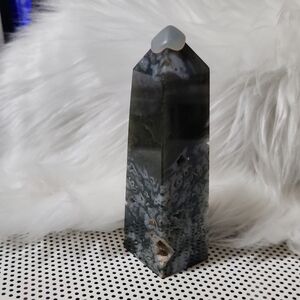 Moss Agate Crystal Tower